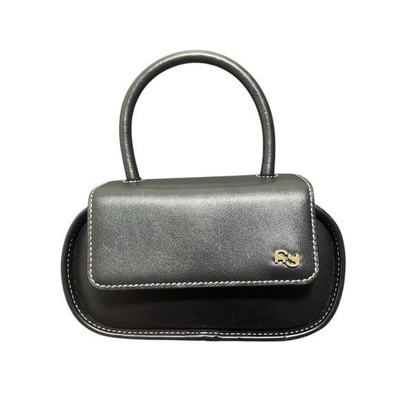 Yuzefi Women Black Macaroon Napa Leather Top-Handle Mini Shoulder Bag - Picture 1 of 6